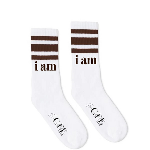"i am" Brown & White Socks